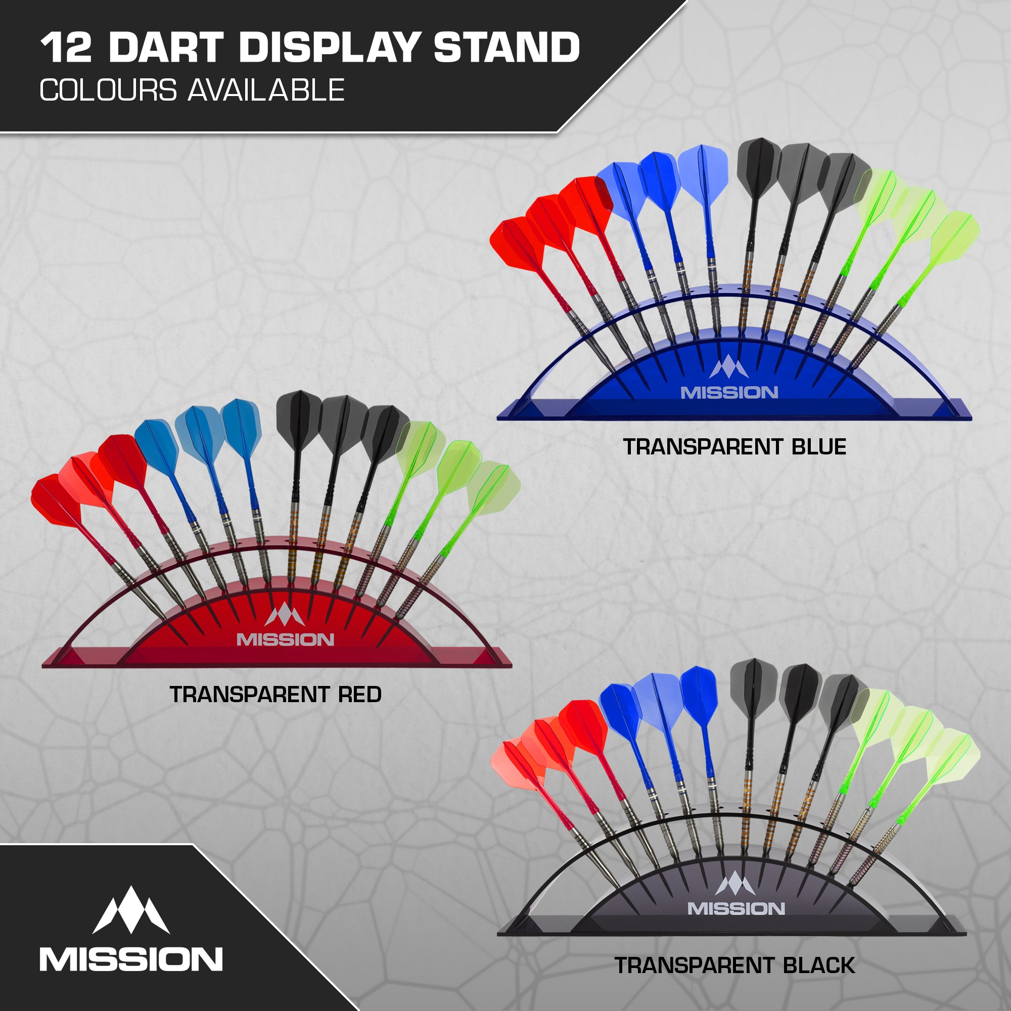 Mission Station 12 - holds 12 darts - Acrylic Darts Display Arc
